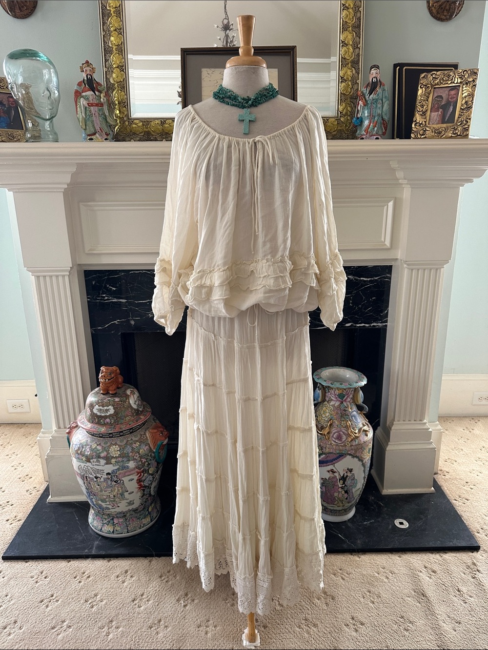 Romantic Cream Tiered Maxi Dress